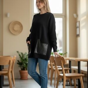 Wool and leather tunic/dress Old School JCrew black medium